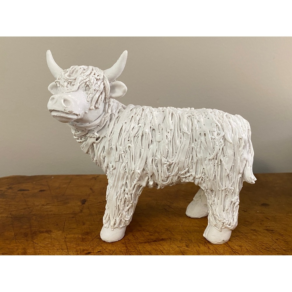 White Highland Cow Figurine Spaghetti Resin Sculpture Farmhouseβ Cottagecore